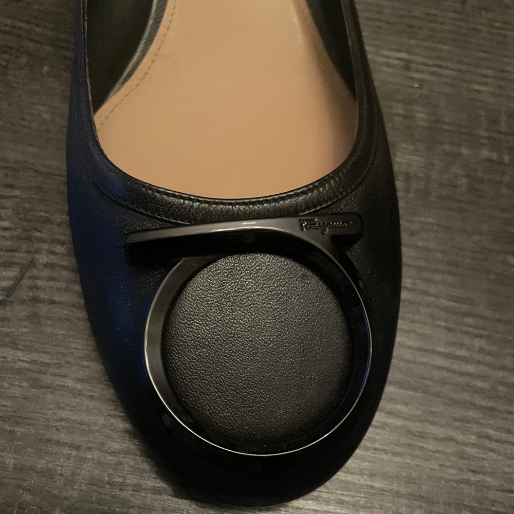 Salvatore Ferragamo Black Low Heel Pump with Gancini Buckle